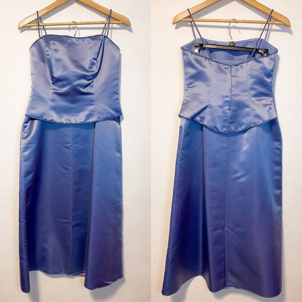 Bill Levkoff 3 piece Beaded Periwinkle Satin Formal Prom Dress Size 14